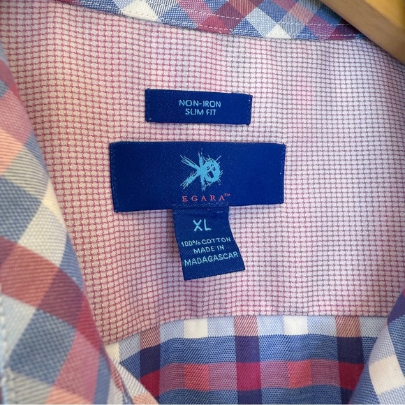 Men's Egara XL Multicolor Plaid Non-Iron Long Sleeve Button-Down Dress Shirt - Picture 5 of 11